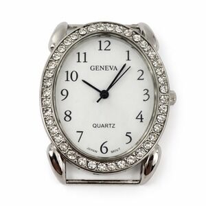 Geneva Womens Silver Tone Oval Rhinestone Bezel Quartz Watch Head Japan Mvt 16mm